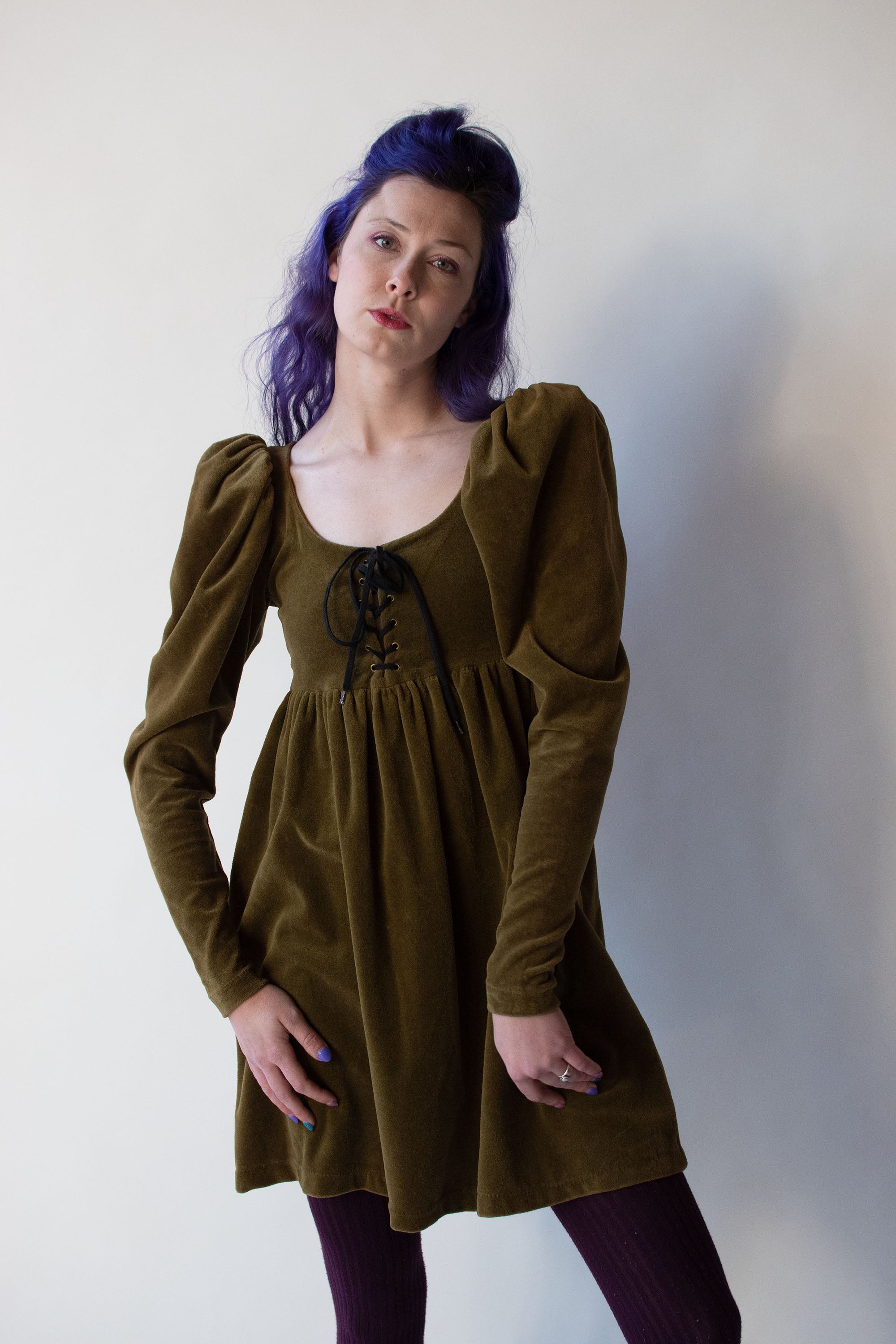 1980s Green Velvet Dress Betsey Johnson Punk Label Female Hysteria Vintage