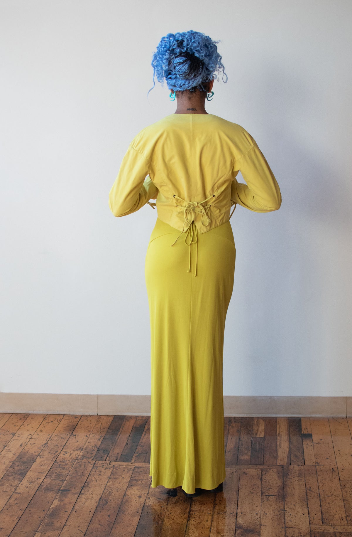 1990s Chartreuse Dress Set | Claude Montana