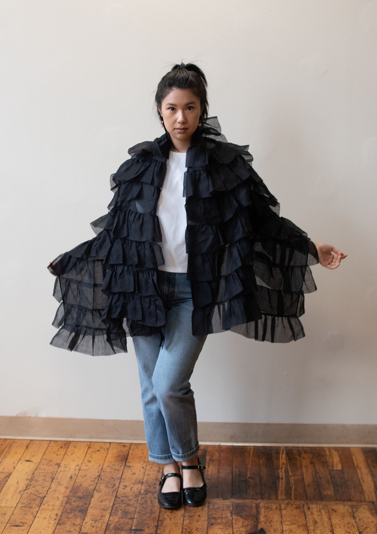 Ruffled Black Shawl
