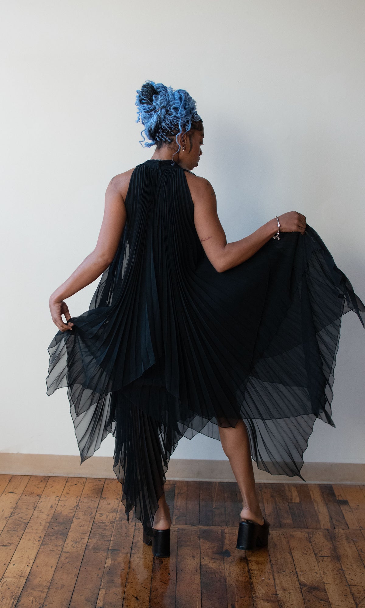 1970s Pleated Chiffon Dress