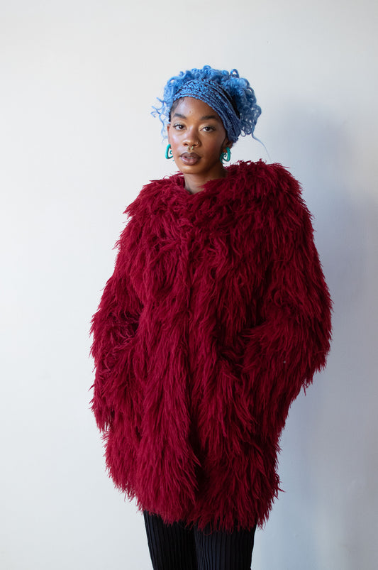 1970s Bordeaux Shag Coat | Young Dimensions