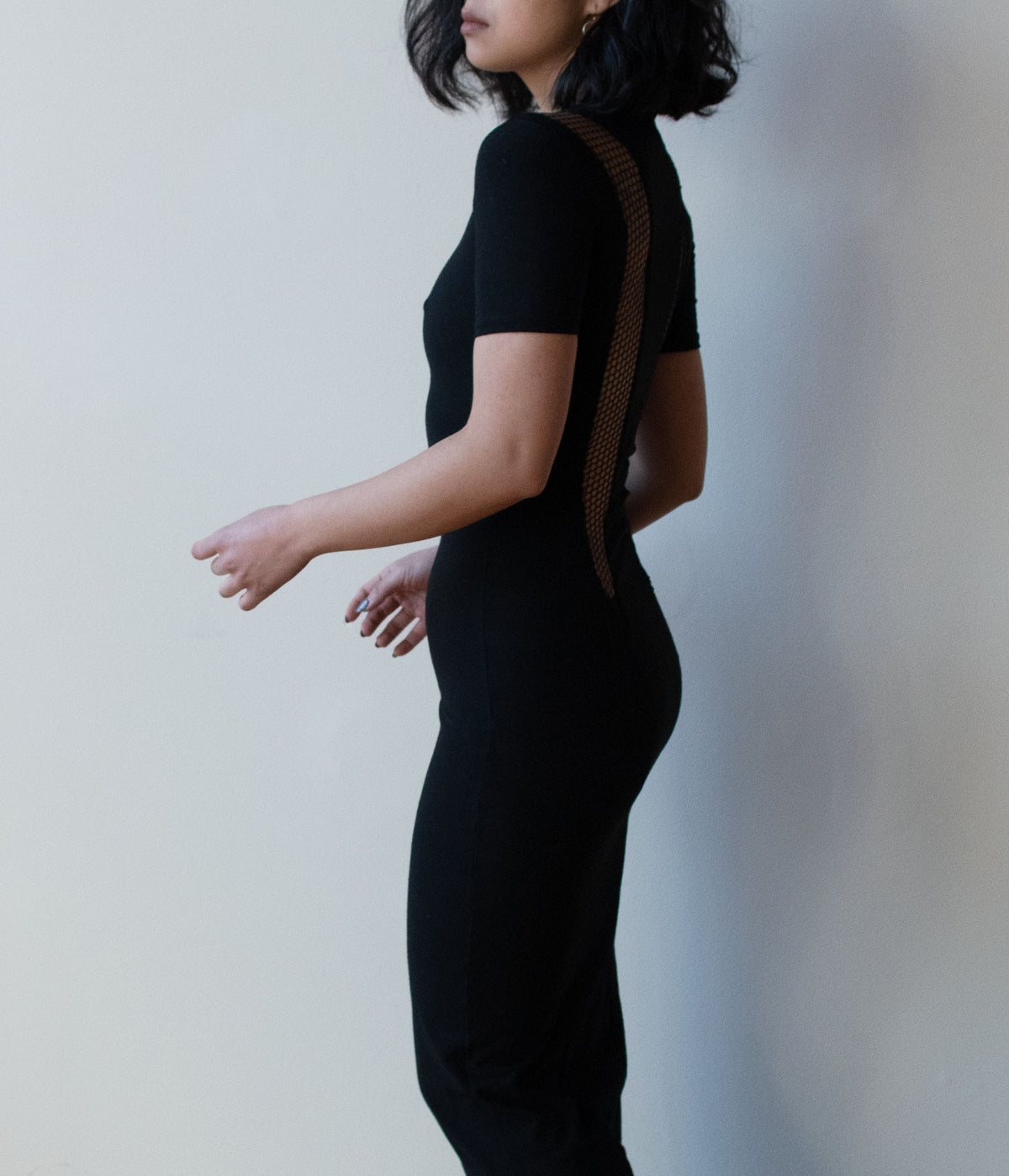 1990s Black Wool Fishnet Dress