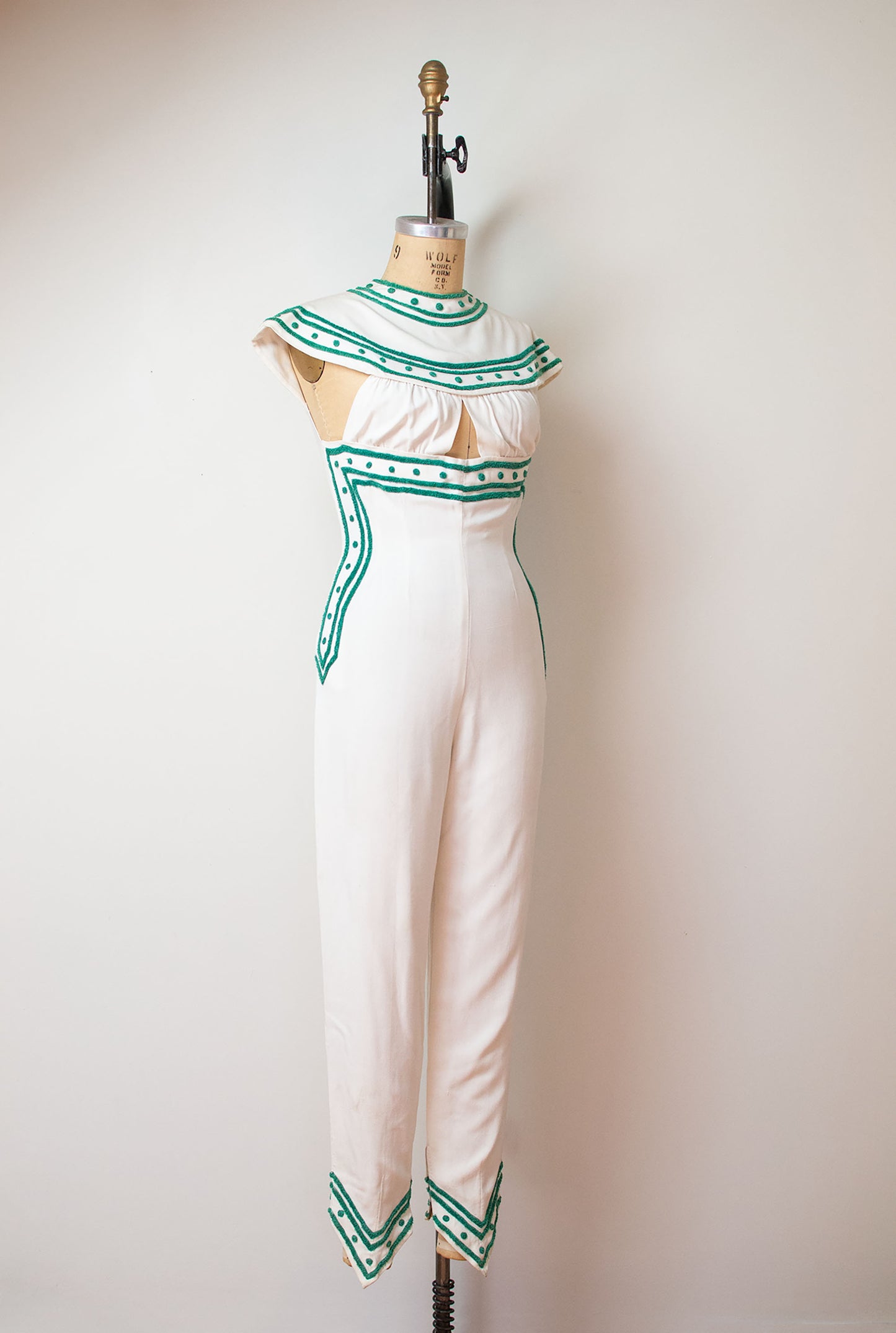 1950s Linen Jumpsuit with Chenille Trim