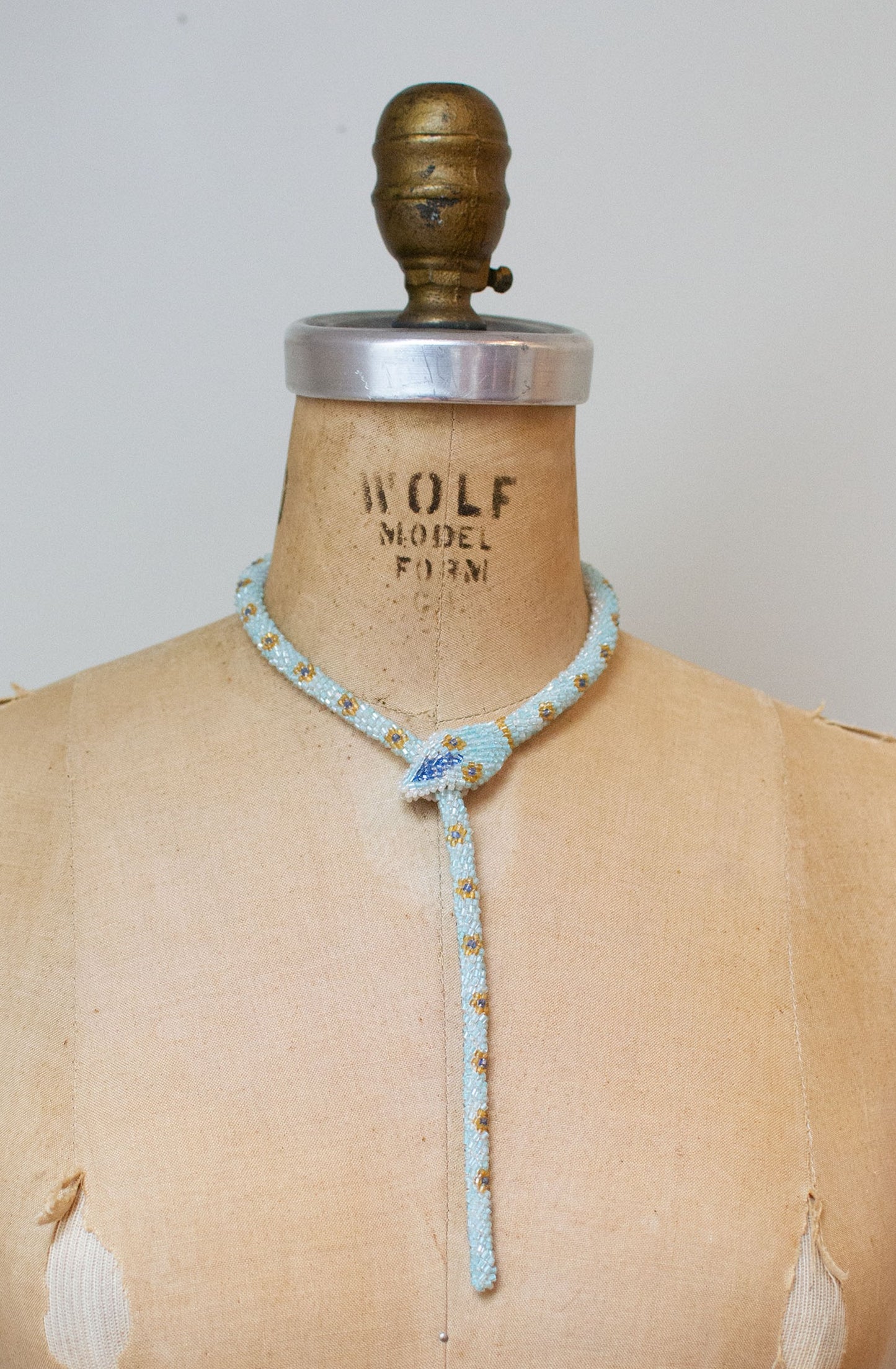 Pale Blue Bead Crochet Snake Necklace