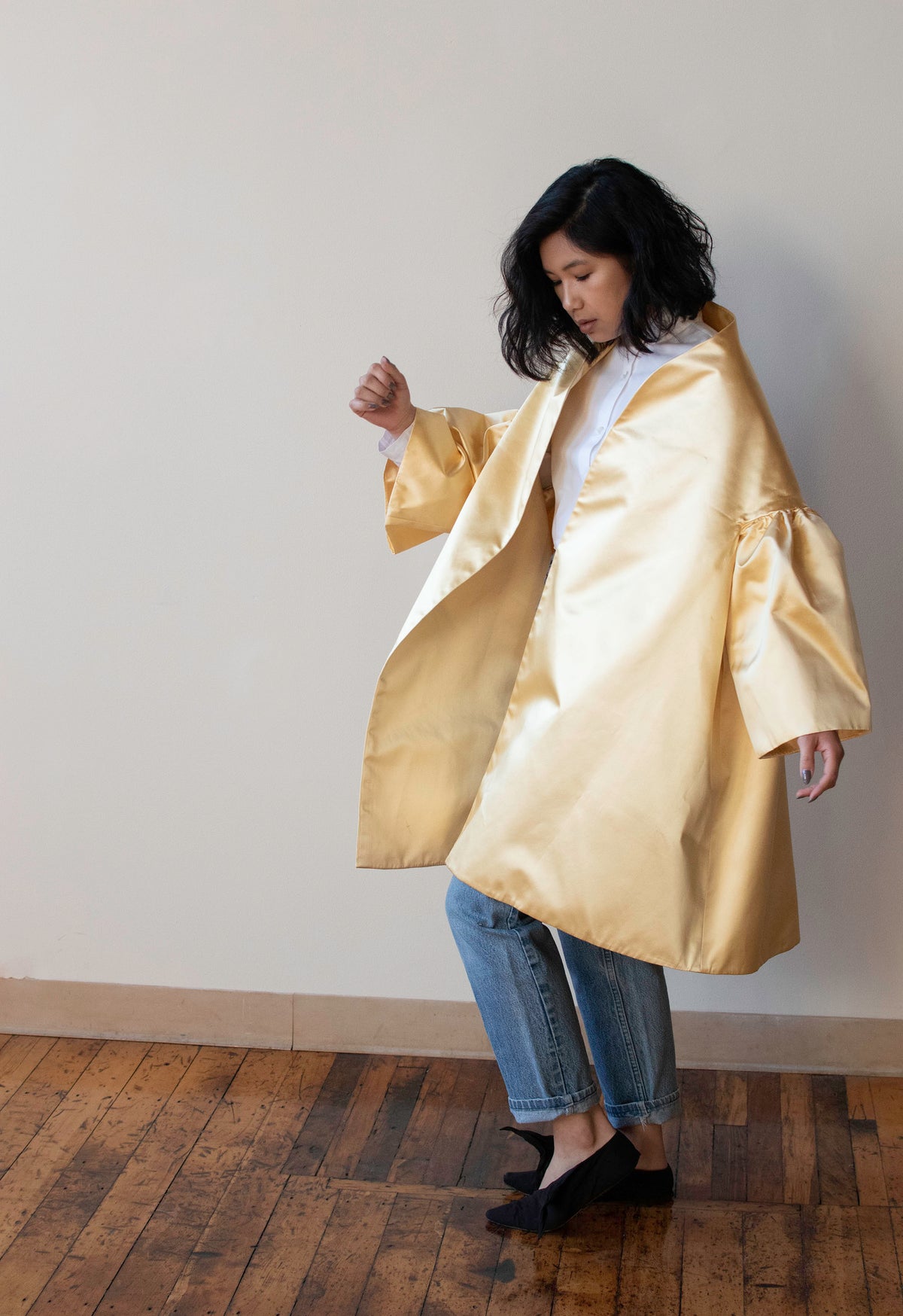 1990s Cream Silk Evening Coat