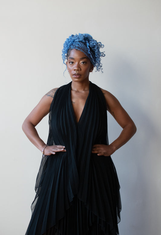 1970s Pleated Chiffon Dress