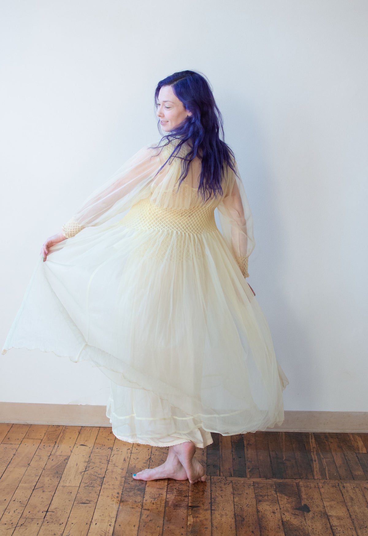 1940s Smocked Nylon Peignoir