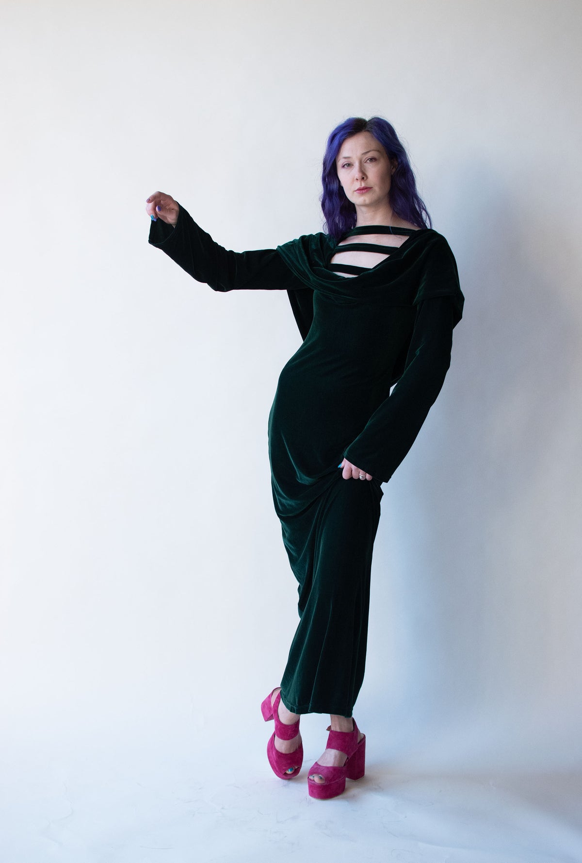 1990s Green Velvet Dress