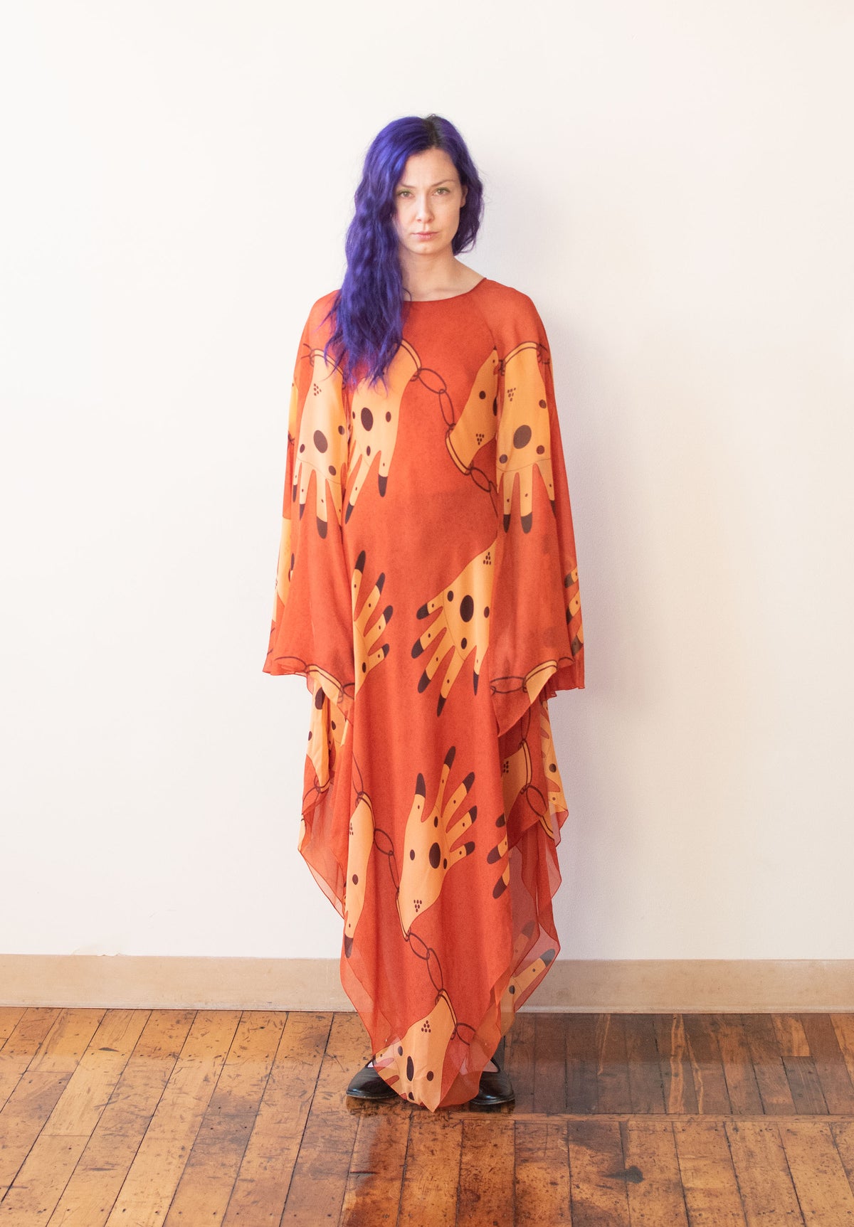1970s Hand Print Chiffon Dress | Oscar de la Renta