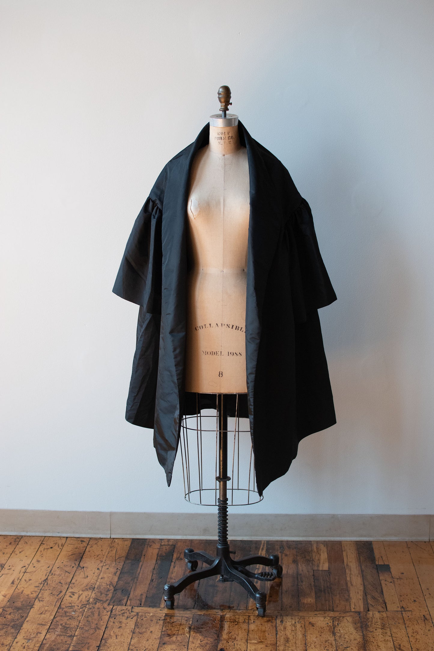 Voluminous Black Taffeta Coat | Victor Costa