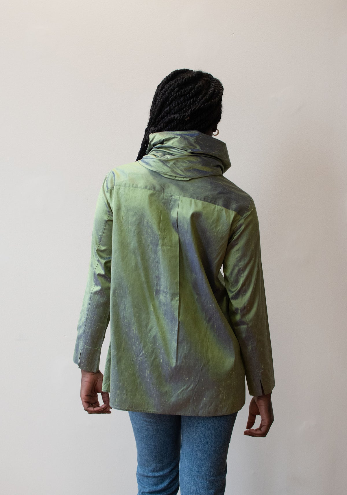 1990s Iridescent Green Silk Blouse | Romeo Gigli