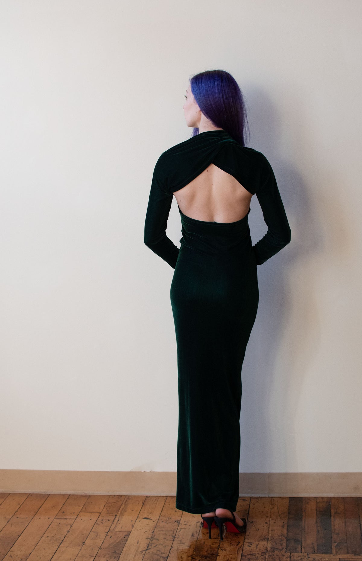 1990s Green Velvet Dress