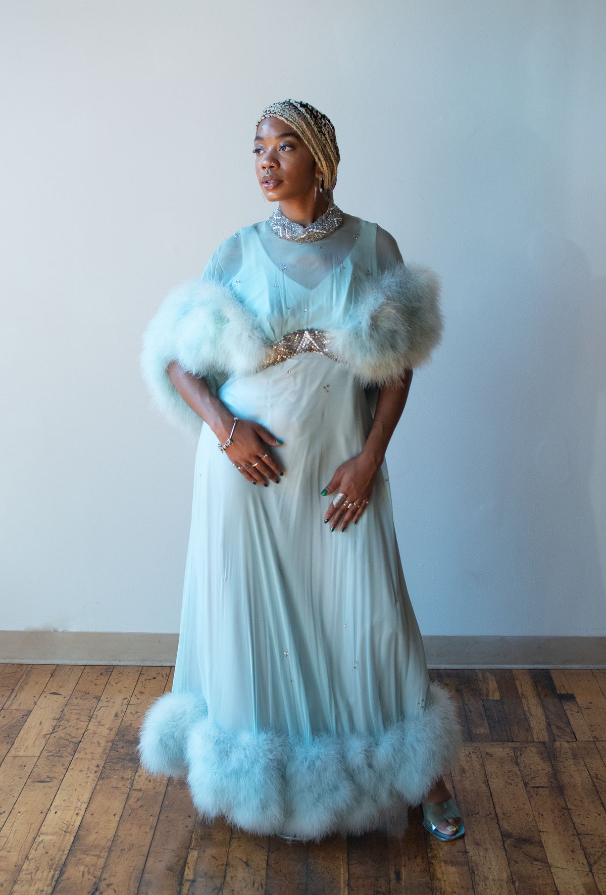 1960s Feather Trim Gown