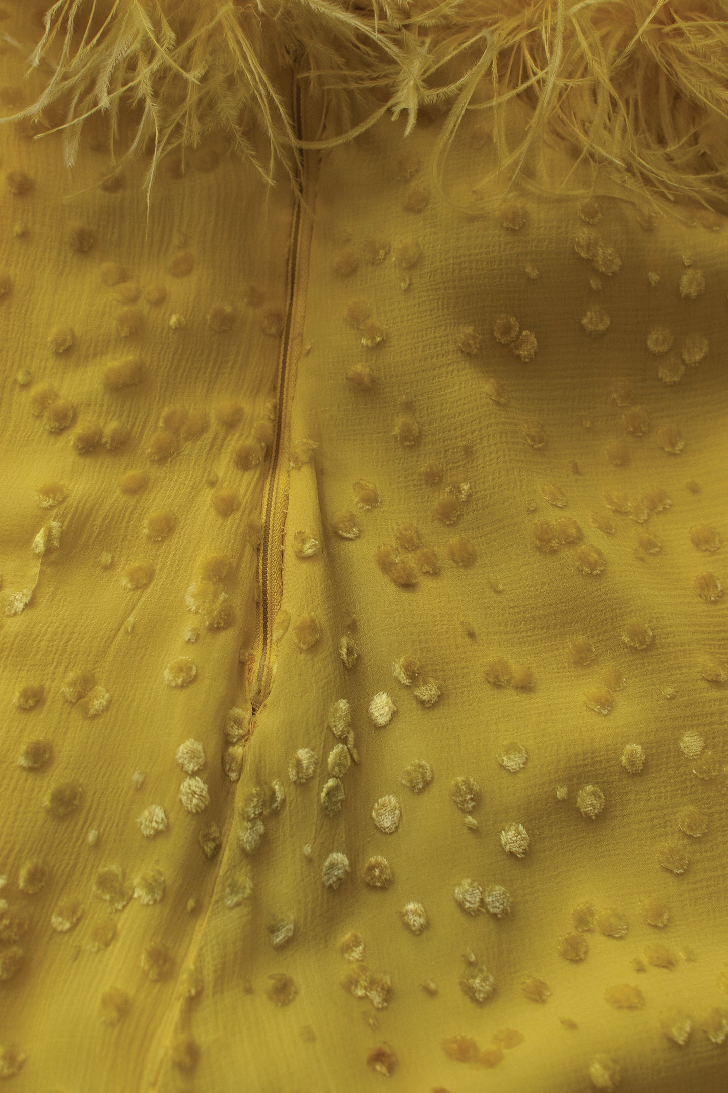 1970s Feather Trim Chiffon Dress