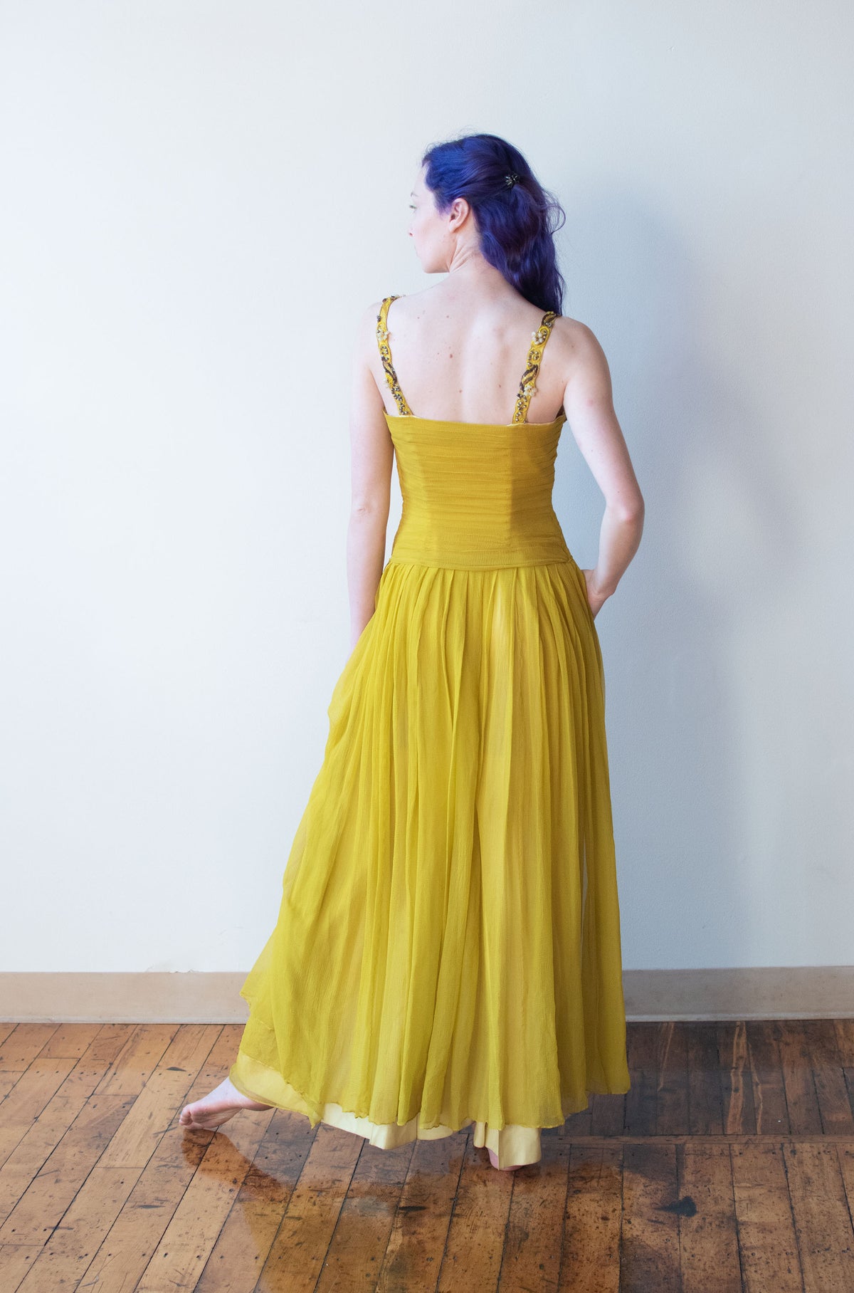 1940s Chartruse Chiffon Gown