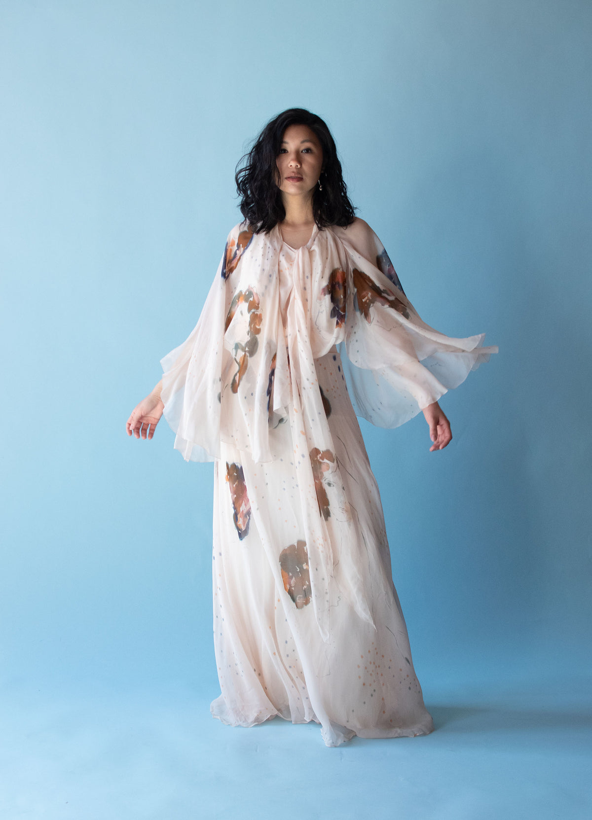 1970s Painted Chiffon Dress | Holly's Harp