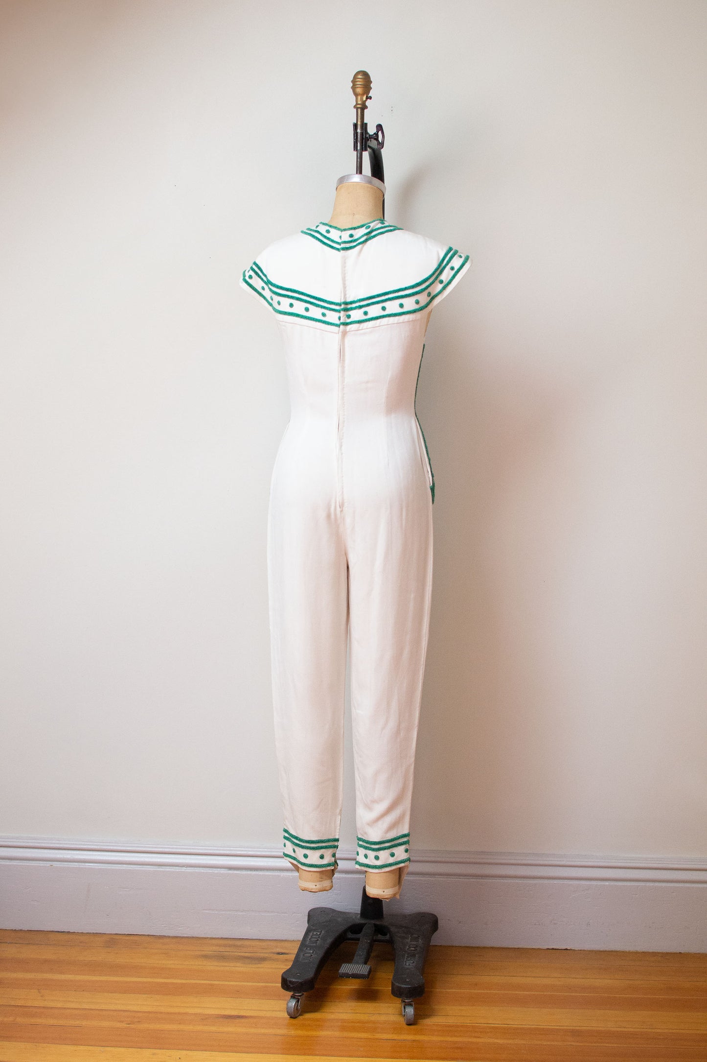 1950s Linen Jumpsuit with Chenille Trim