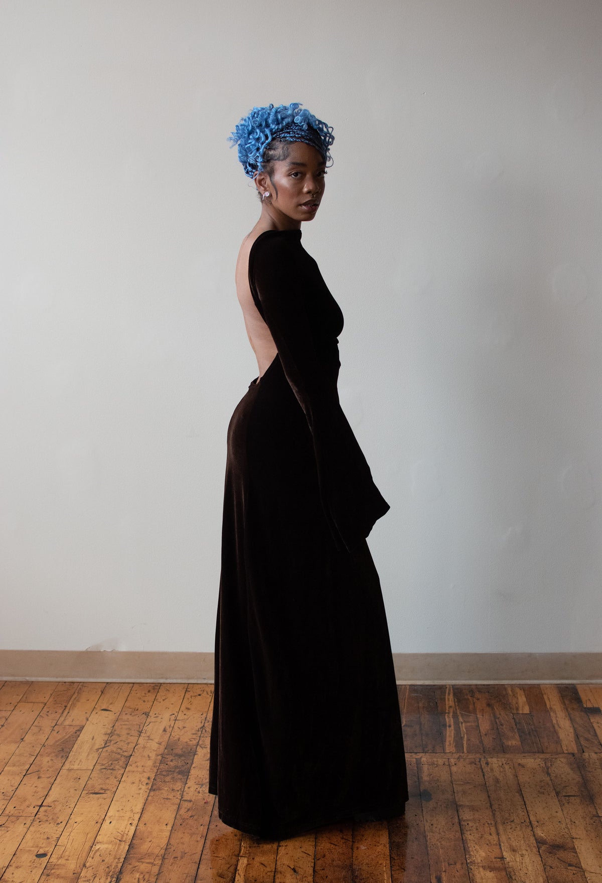 1990s Brown Velvet Dress