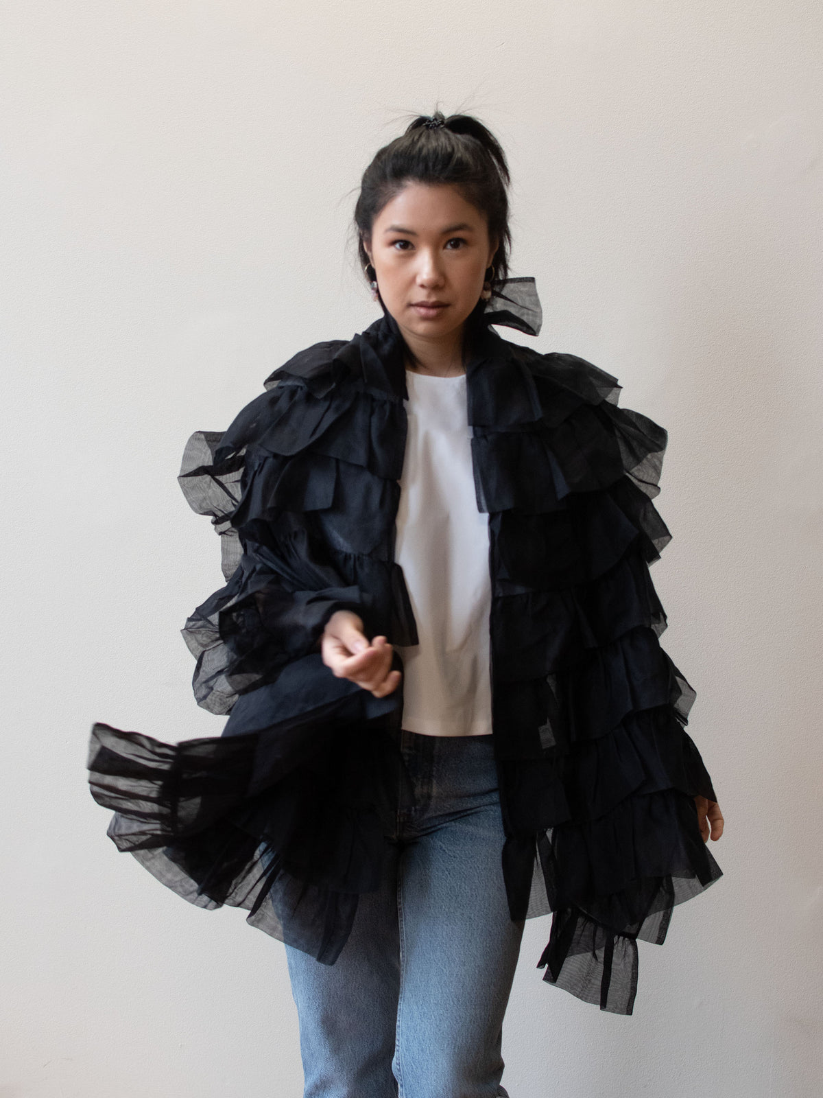 Ruffled Black Shawl