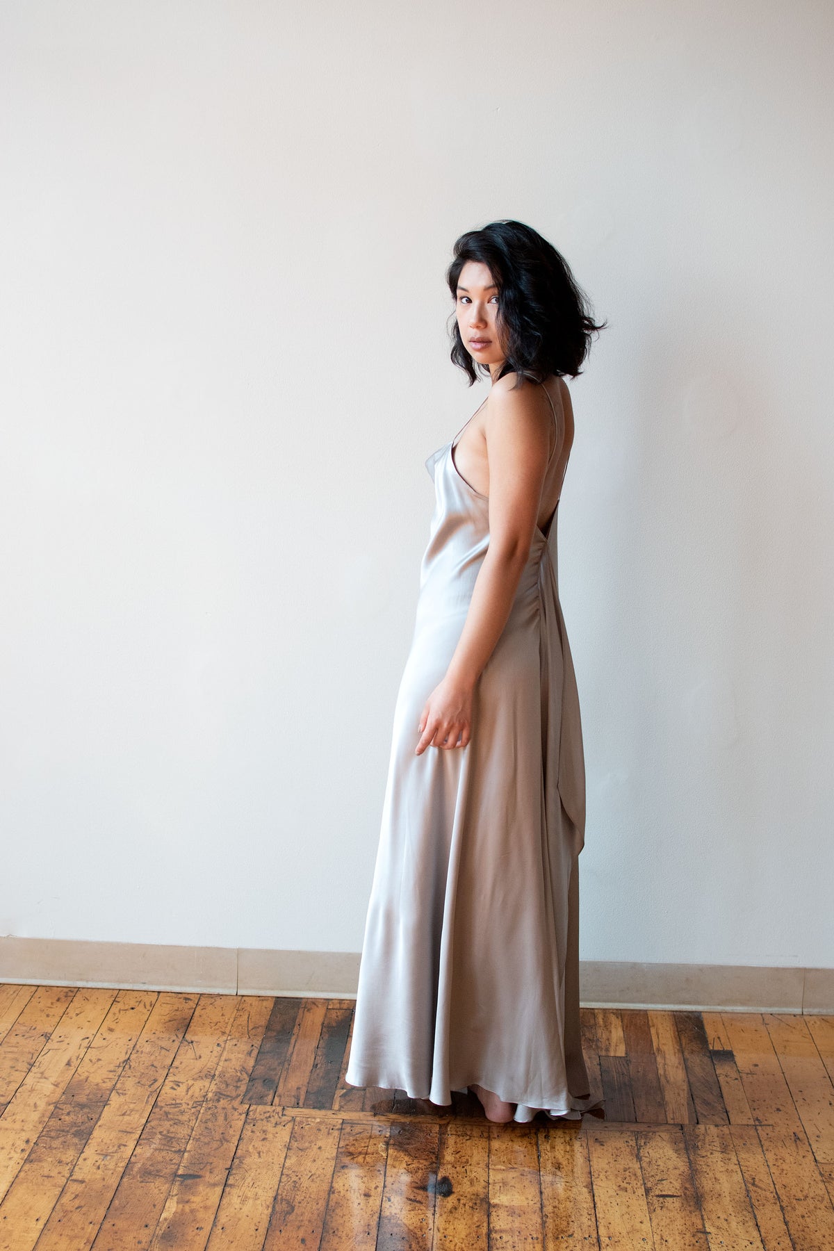 Gray Silk Slip Dress | Donna Karan