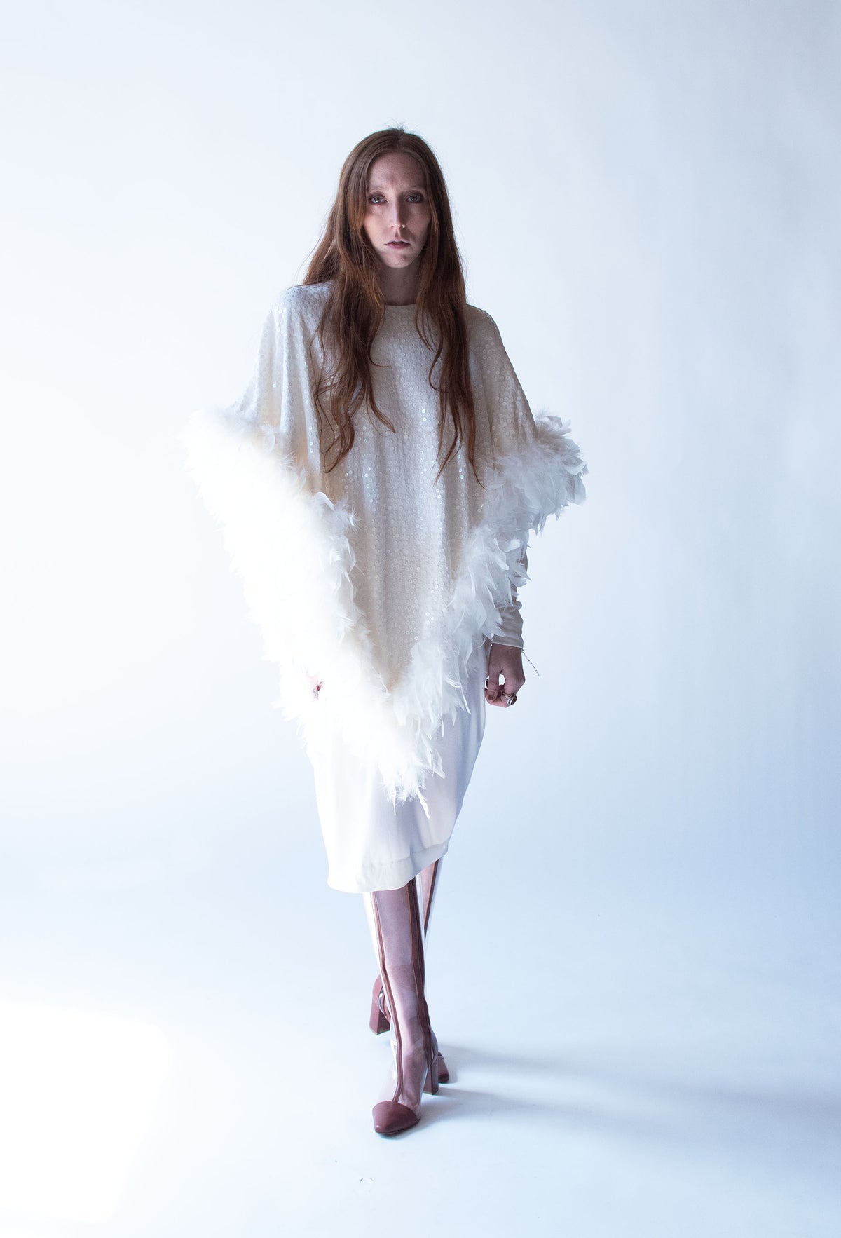 1980s Feather Trim Dress