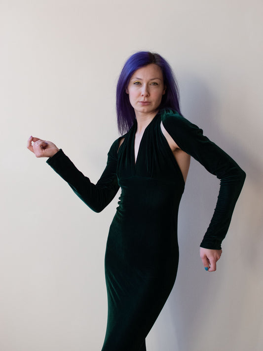 1990s Green Velvet Dress
