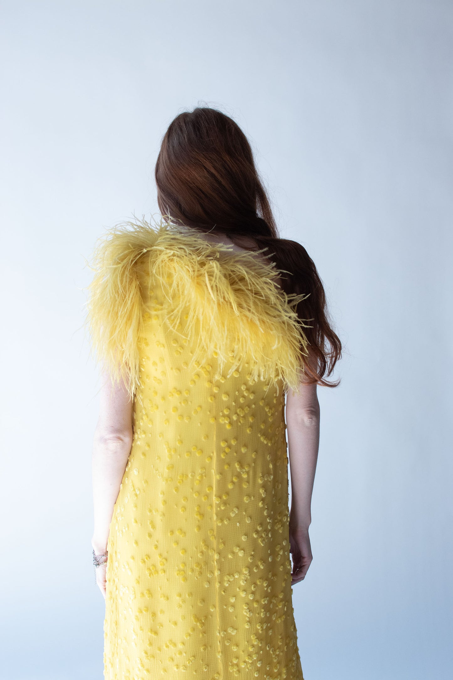 1970s Feather Trim Chiffon Dress