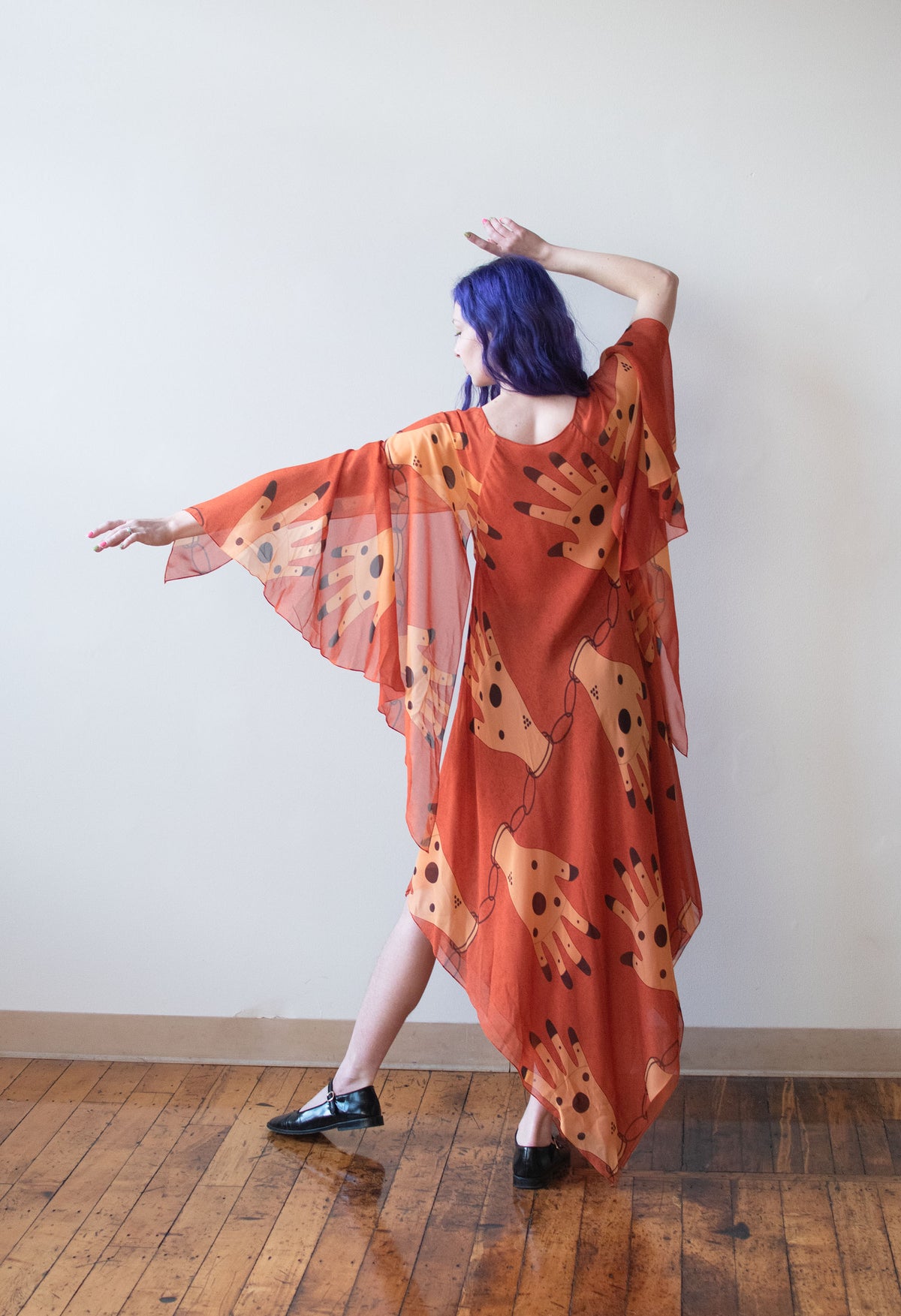1970s Hand Print Chiffon Dress | Oscar de la Renta