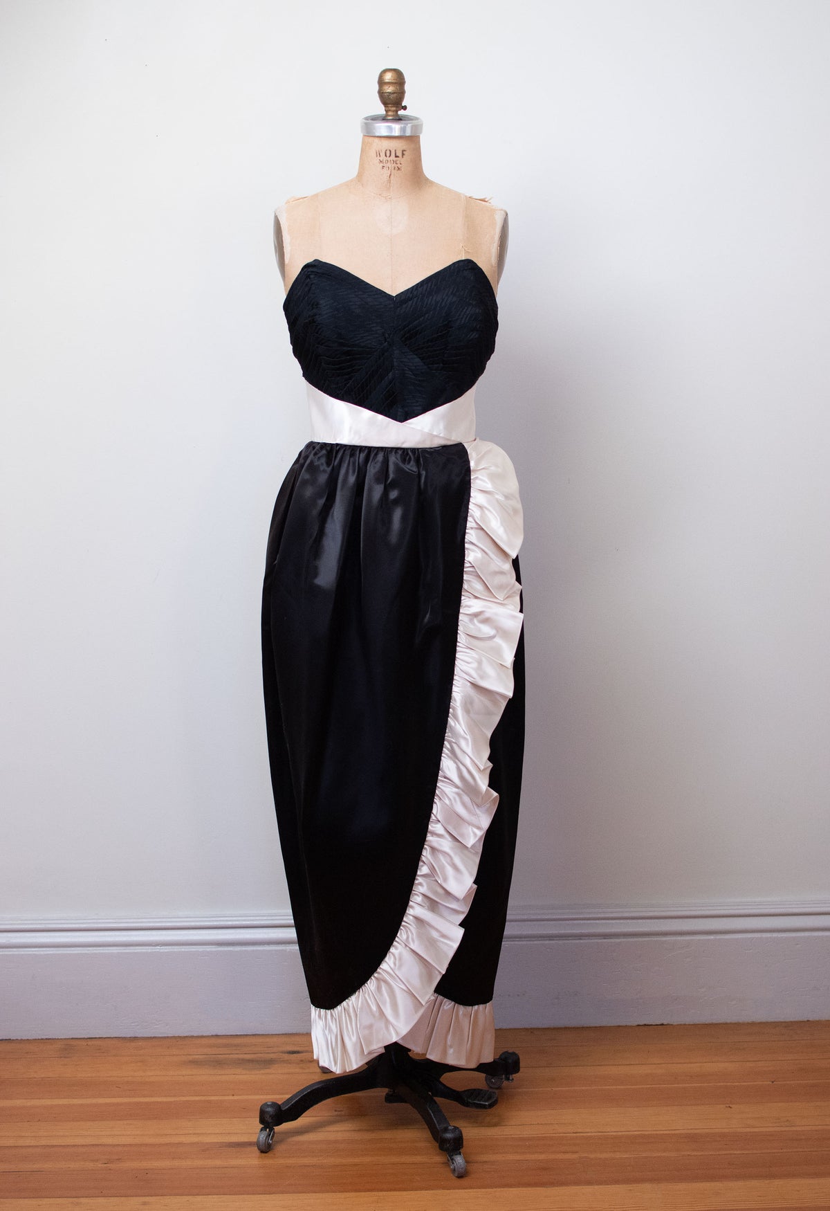 1970s Ruffled Satin Gown