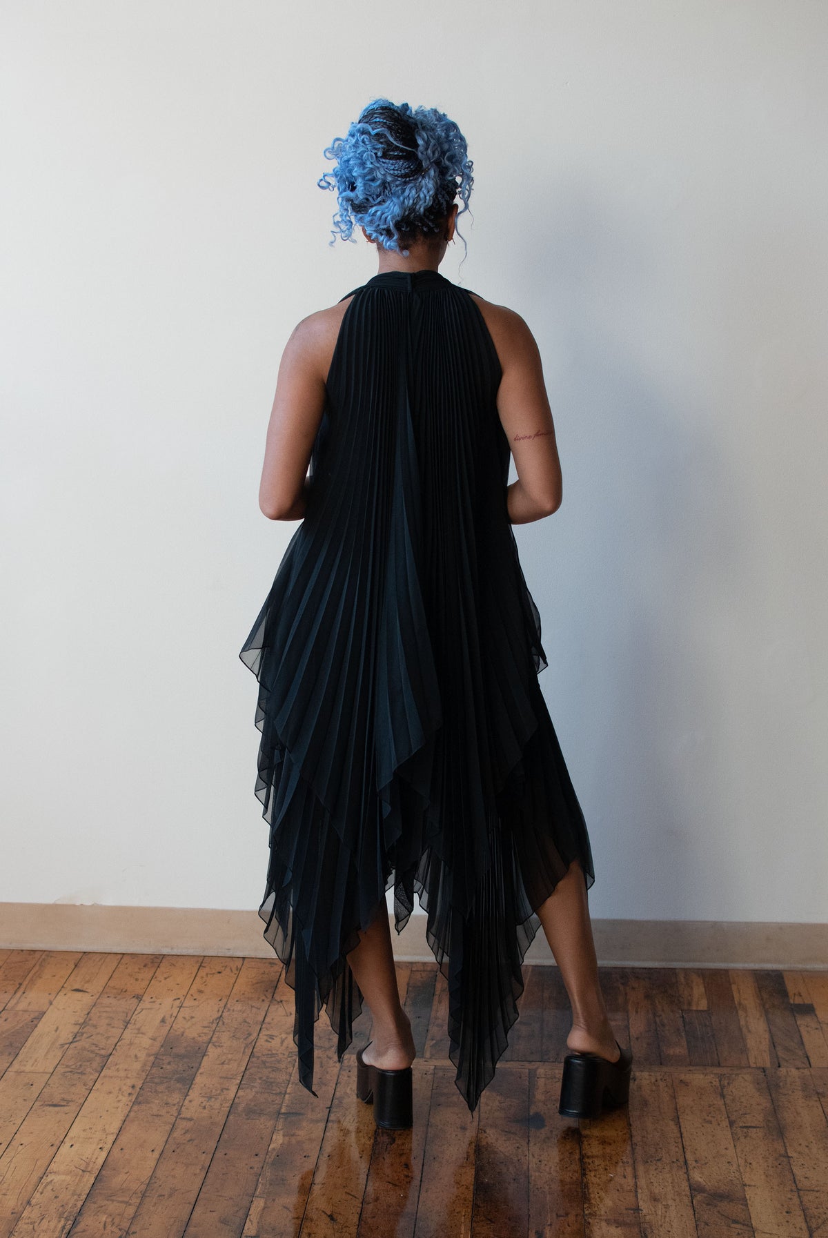 1970s Pleated Chiffon Dress