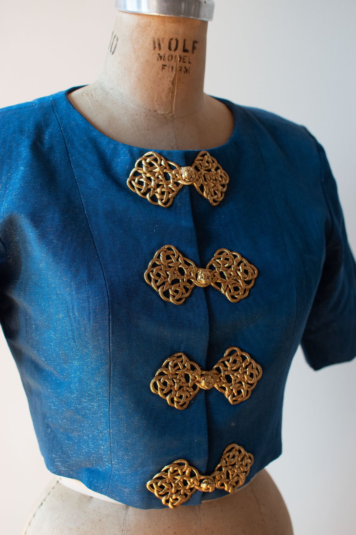 Blue Cropped Moiré Jacket | Yves Saint Laurent Rive Gauche S/S 1993