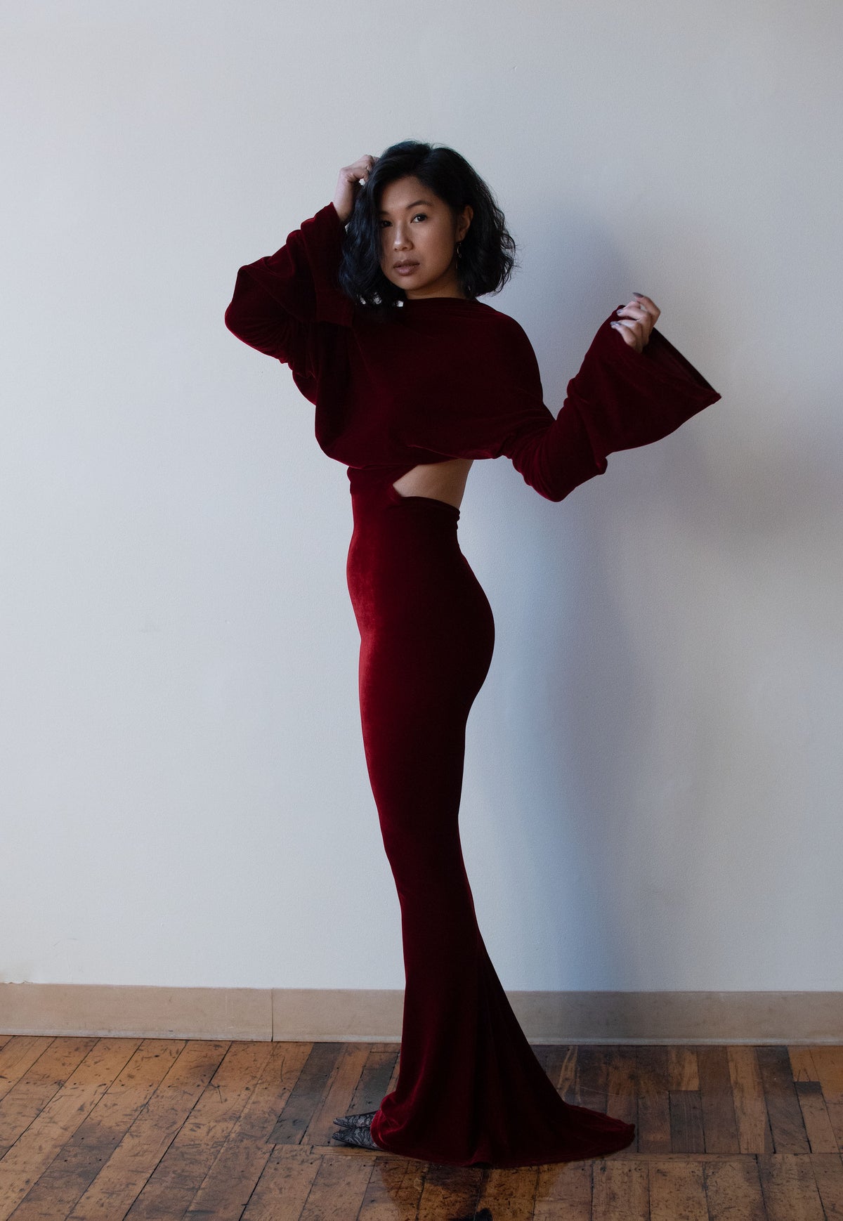 1990s Red Velvet Dress