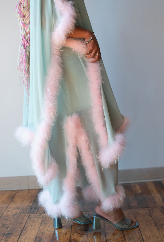 Mint Feather Trim Peignoir | Natori