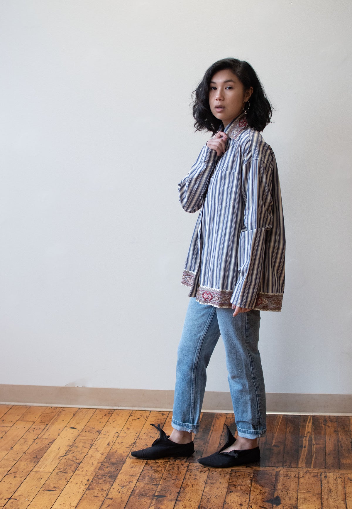 Striped Blouse with Ribbon Trim | Romeo Gigli 1994