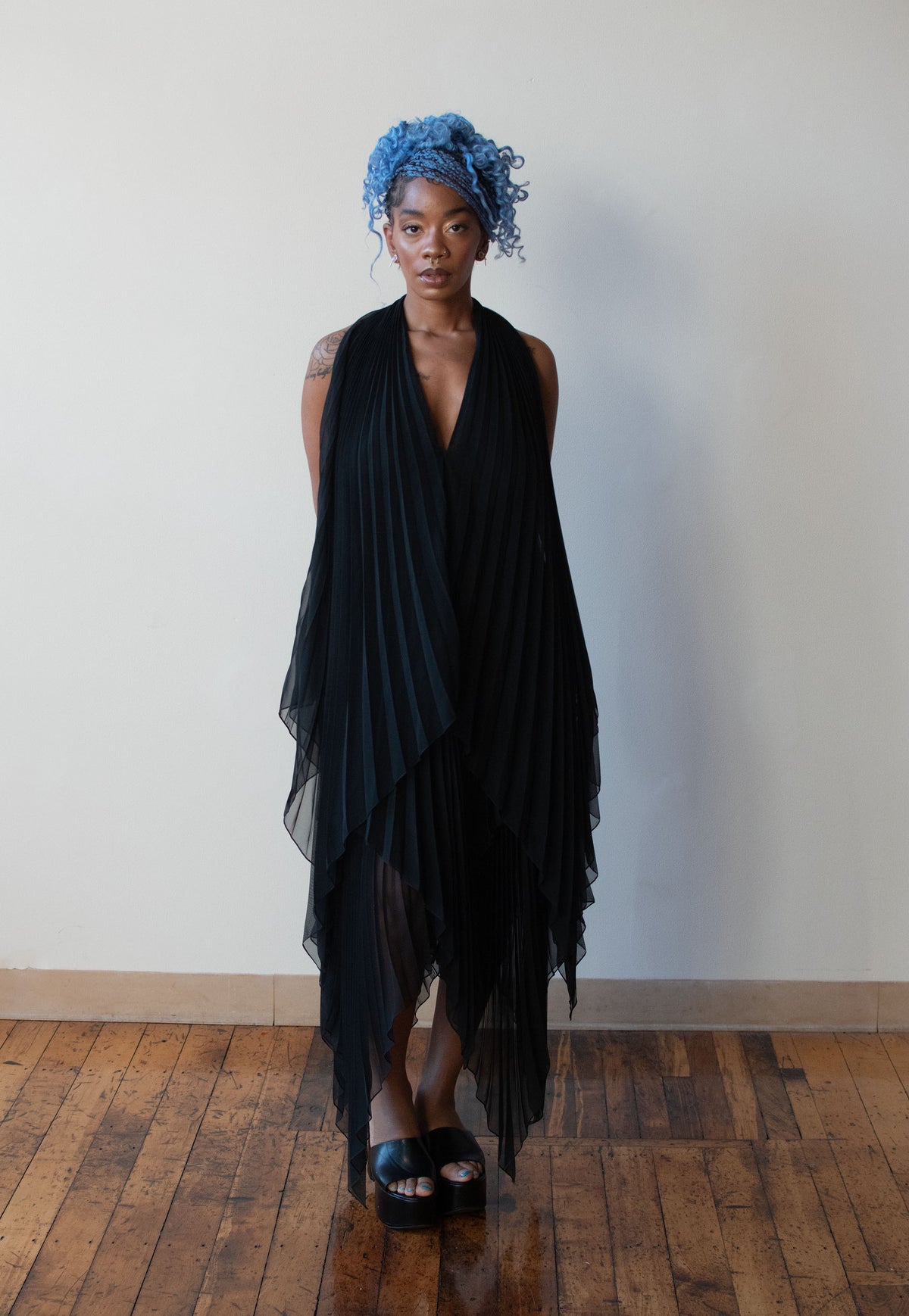 1970s Pleated Chiffon Dress