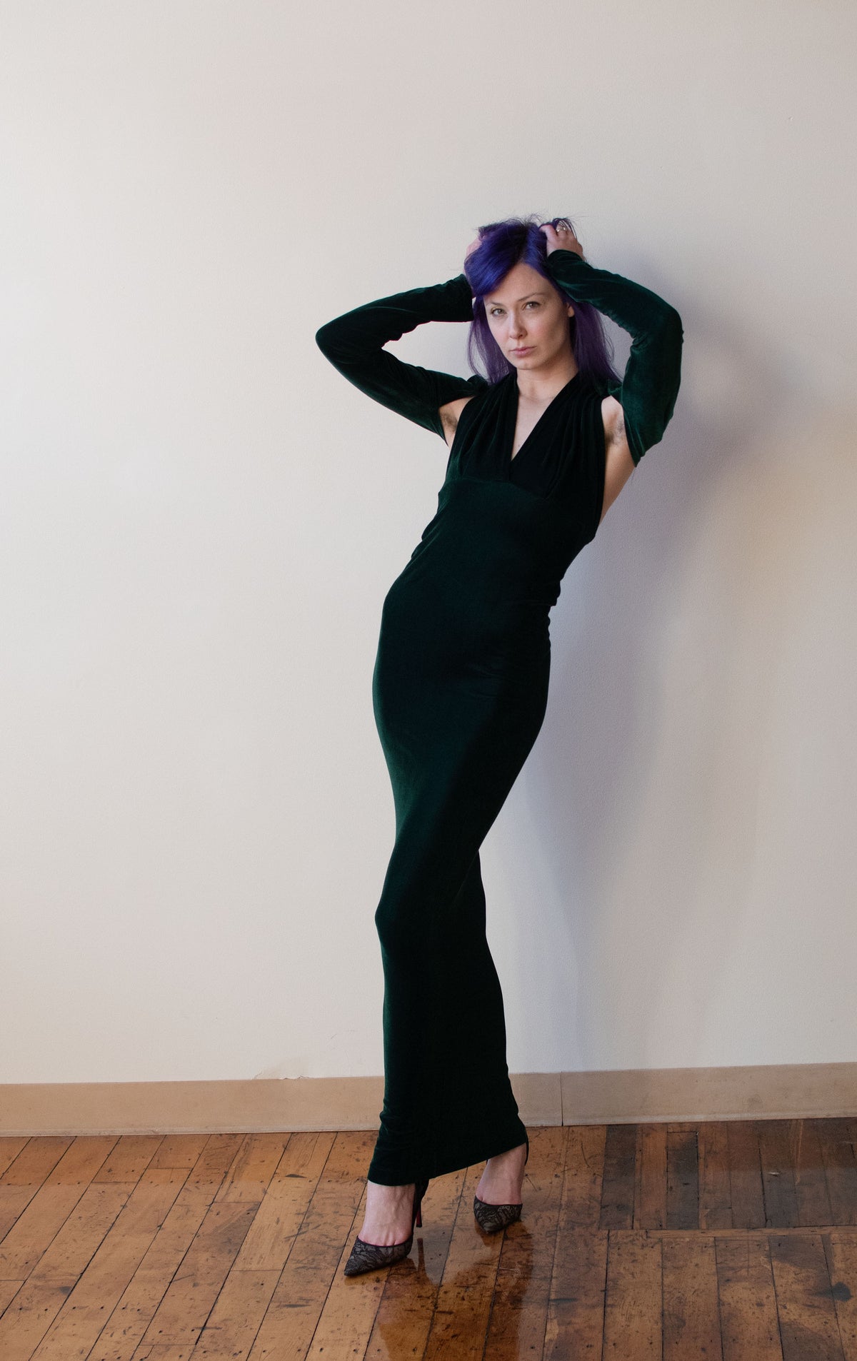 1990s Green Velvet Dress