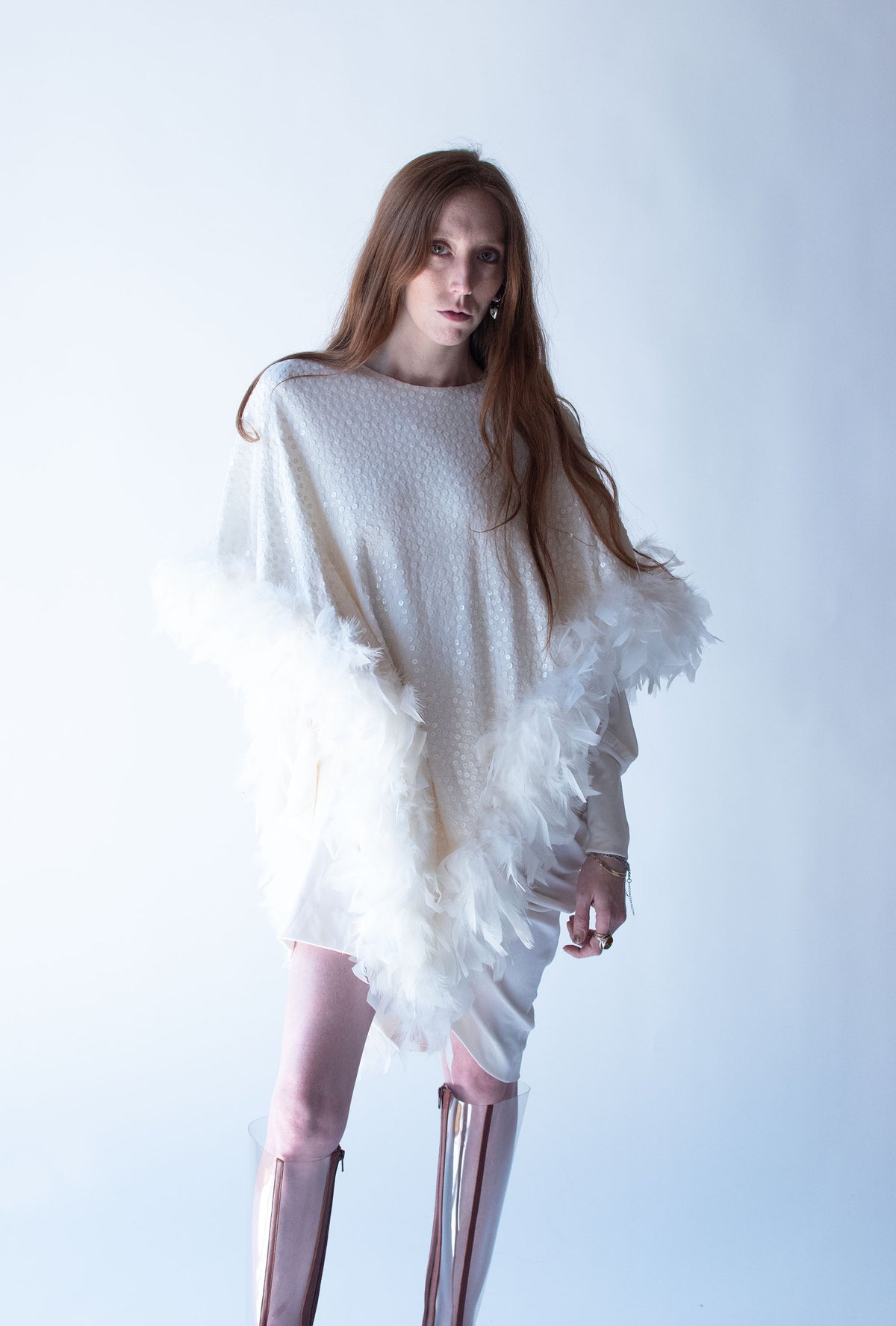 1980s Feather Trim Dress