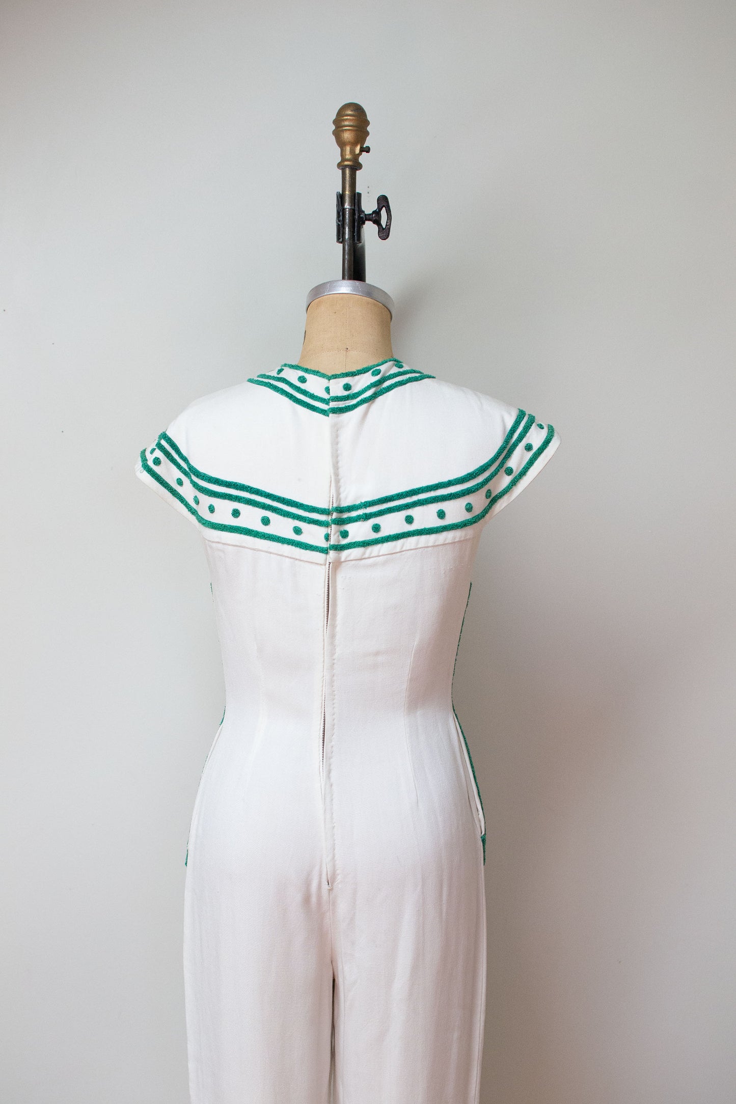 1950s Linen Jumpsuit with Chenille Trim
