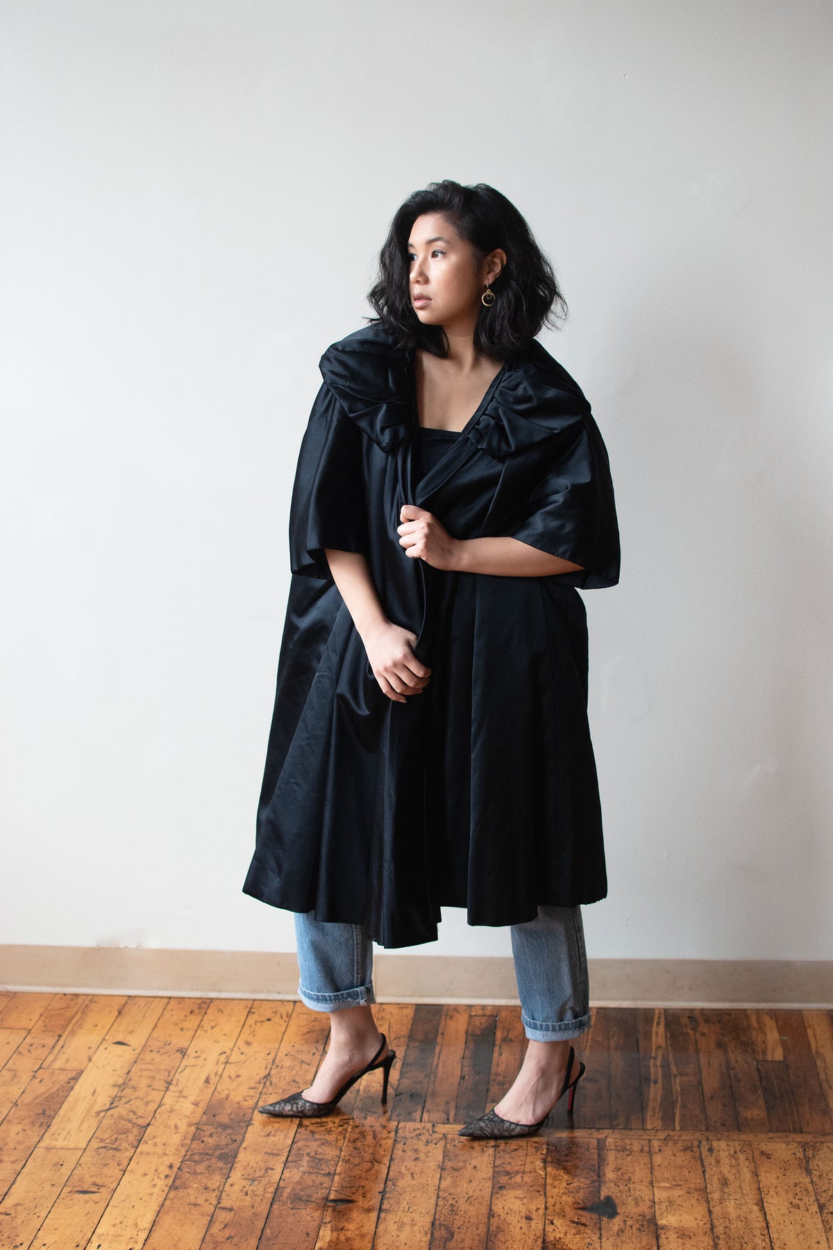 1950s Black Satin Opera Coat