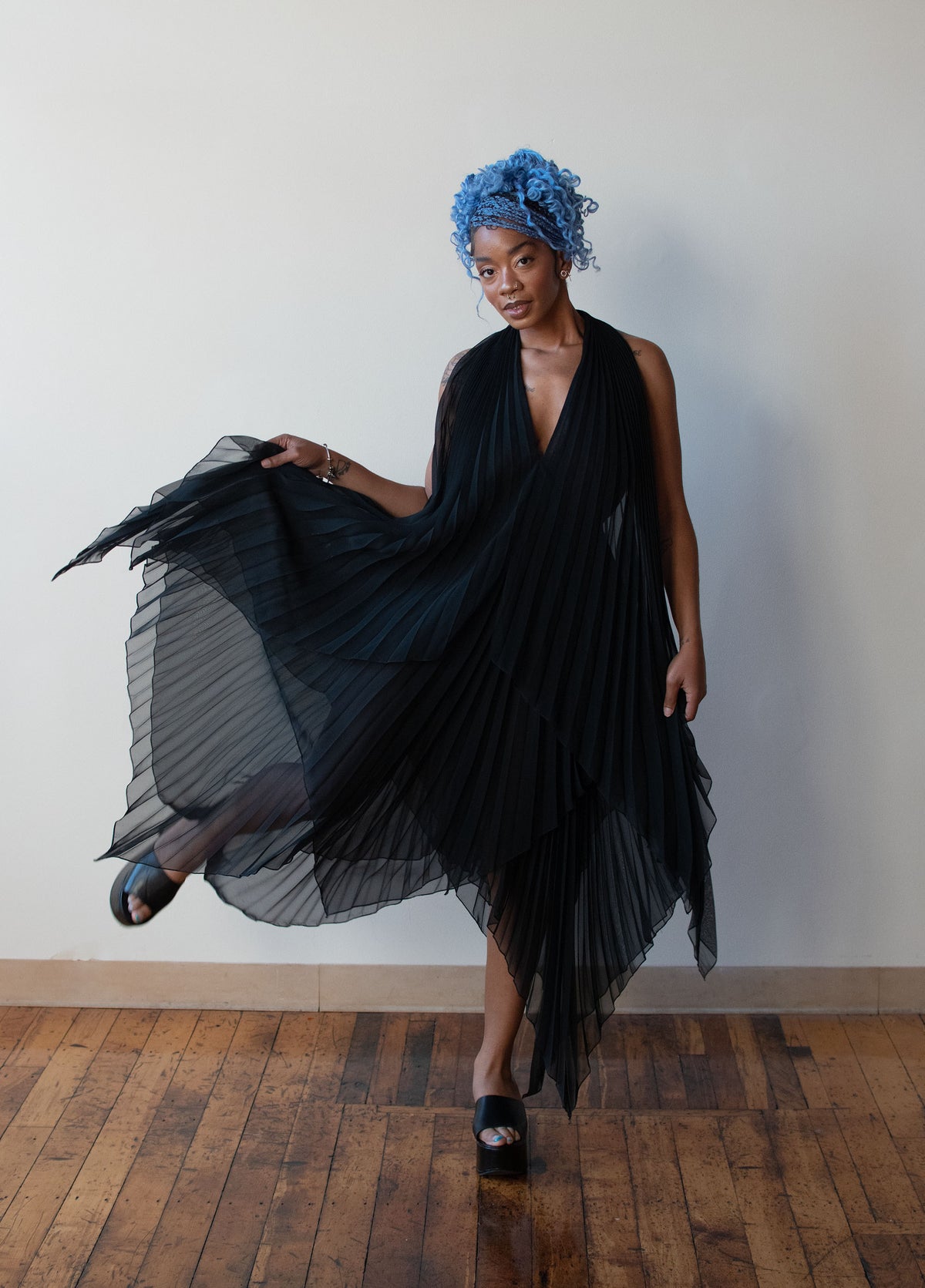 1970s Pleated Chiffon Dress