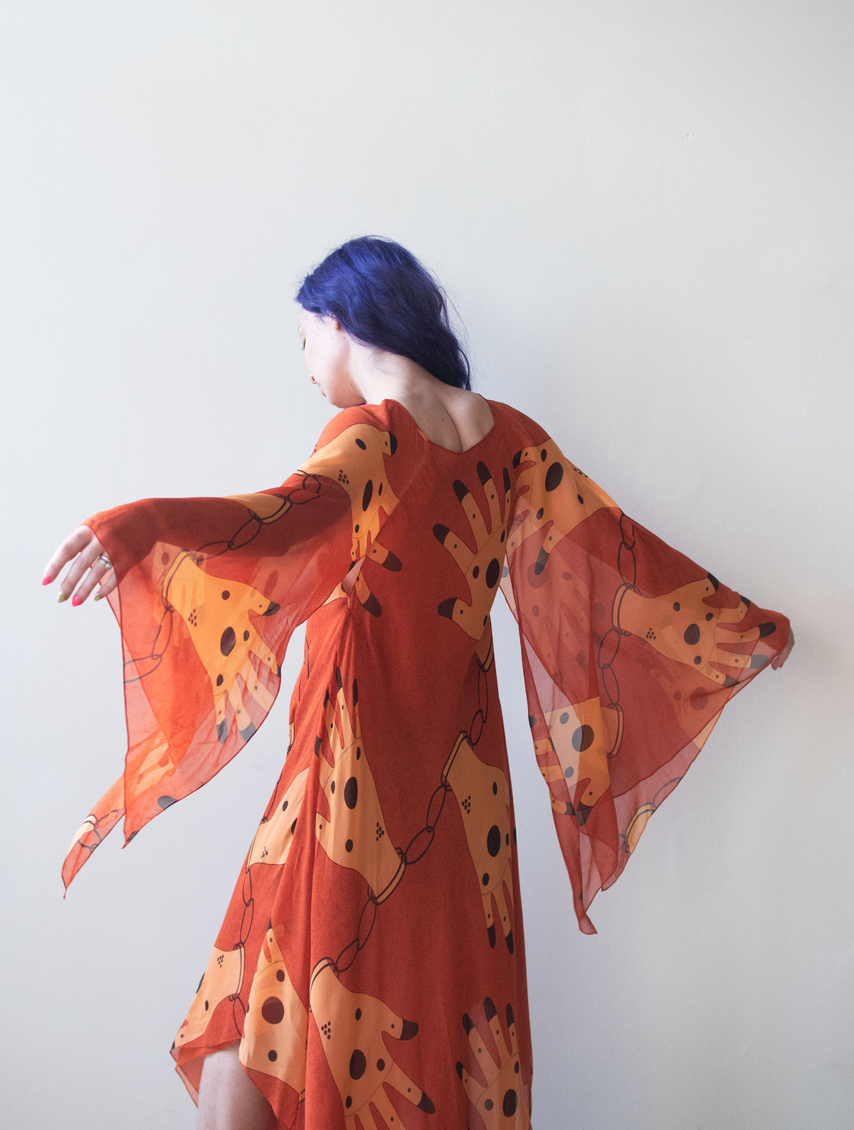 1970s Hand Print Chiffon Dress | Oscar de la Renta