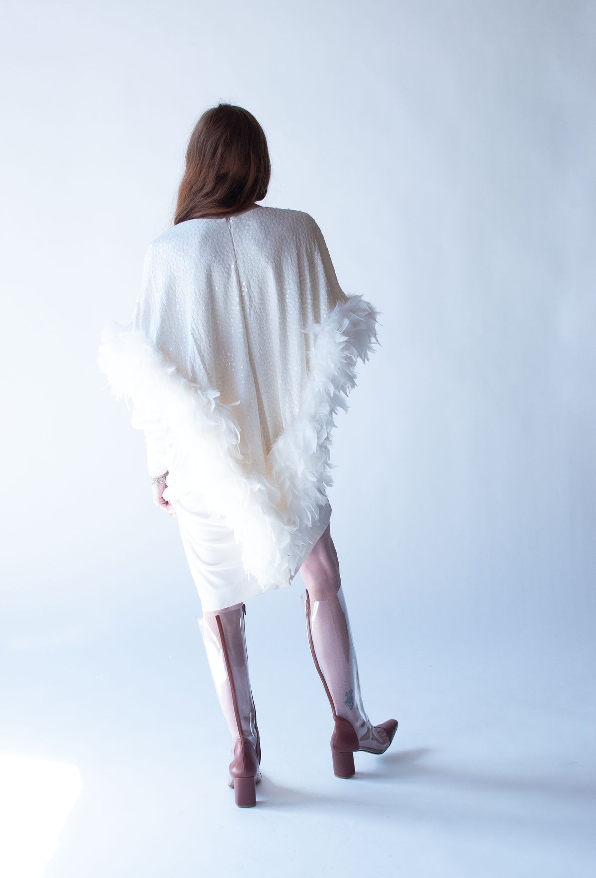 1980s Feather Trim Dress