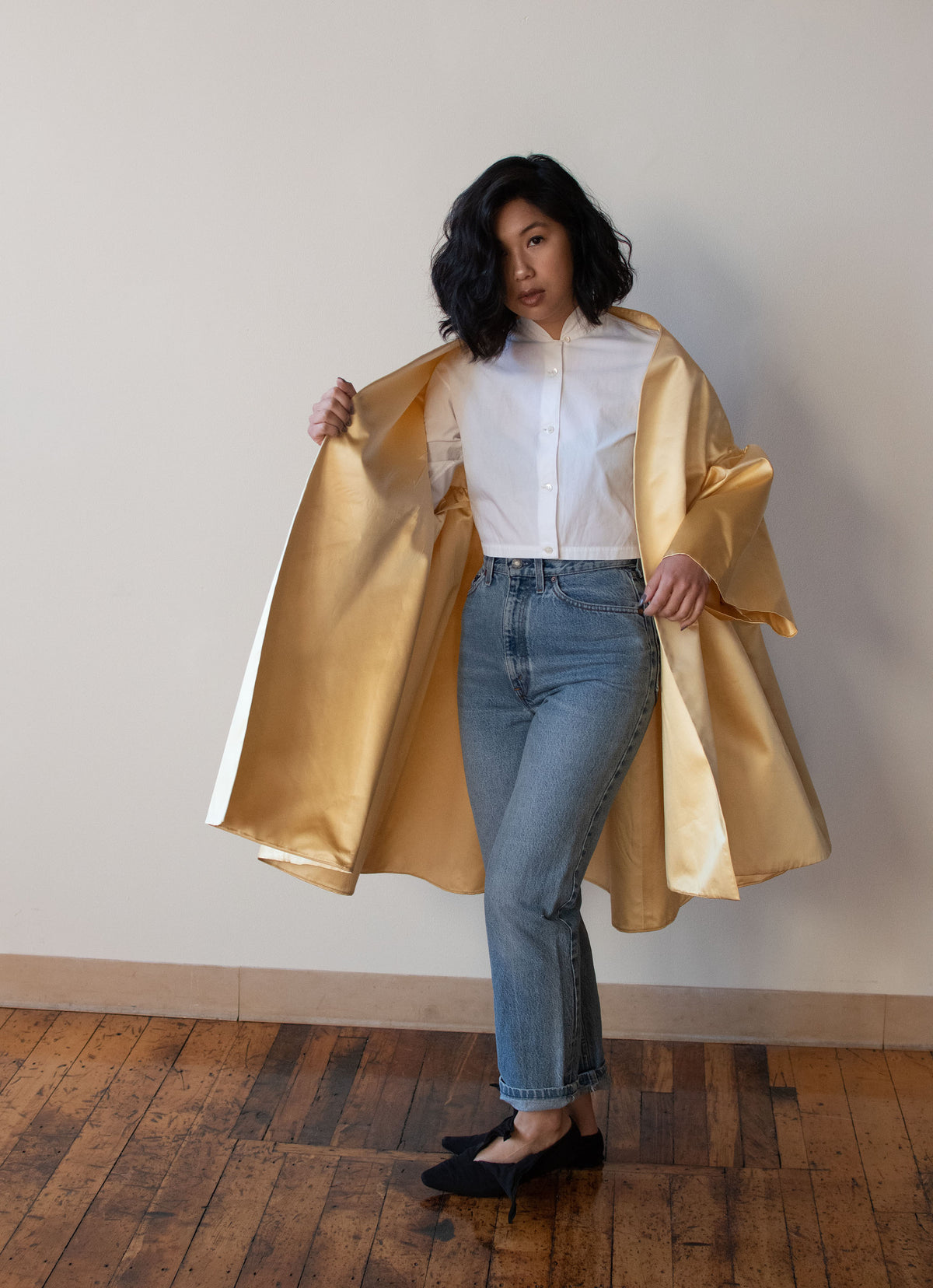 1990s Cream Silk Evening Coat