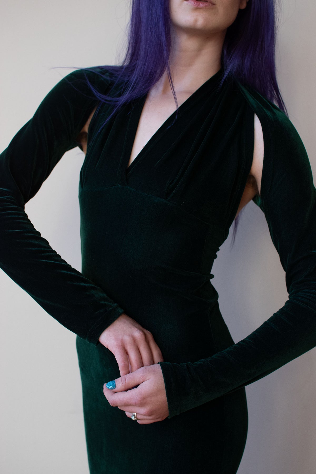 1990s Green Velvet Dress