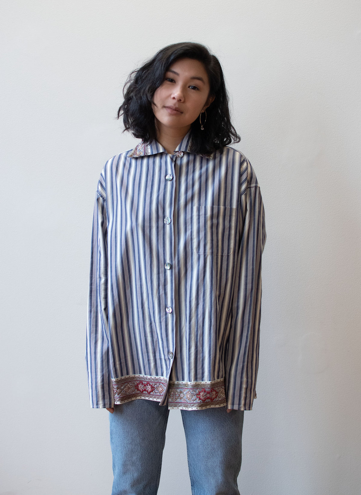 Striped Blouse with Ribbon Trim | Romeo Gigli 1994