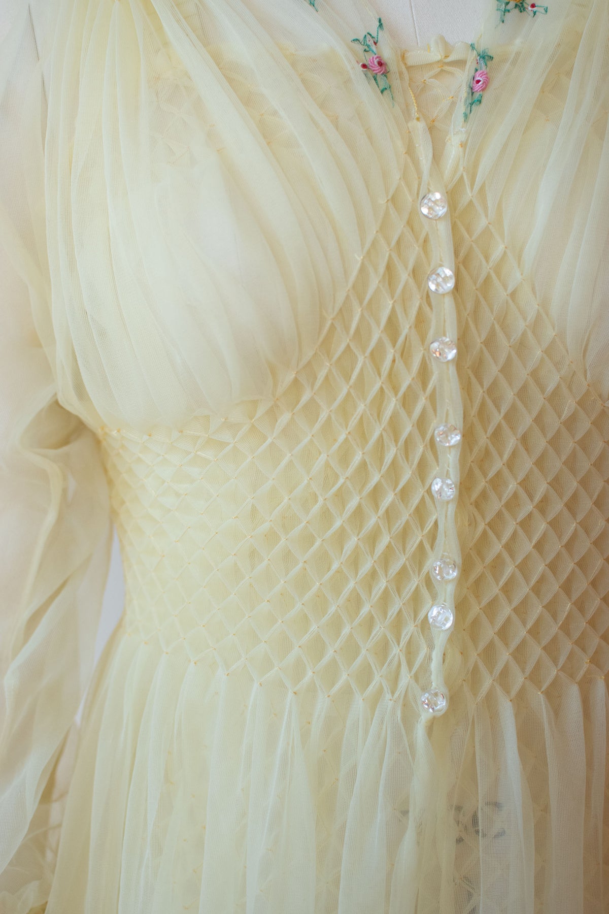 1940s Smocked Nylon Peignoir