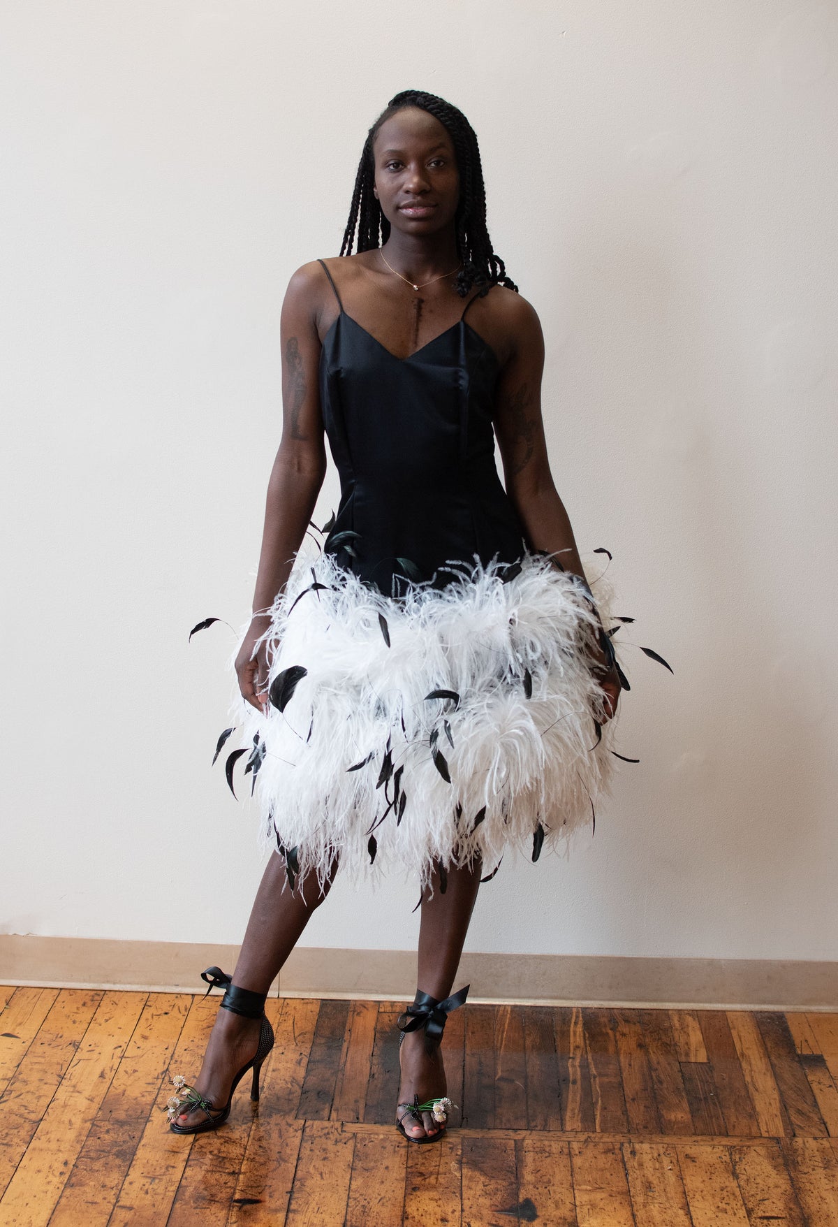 1980s Feather Trim Dress | A Virtual Affair