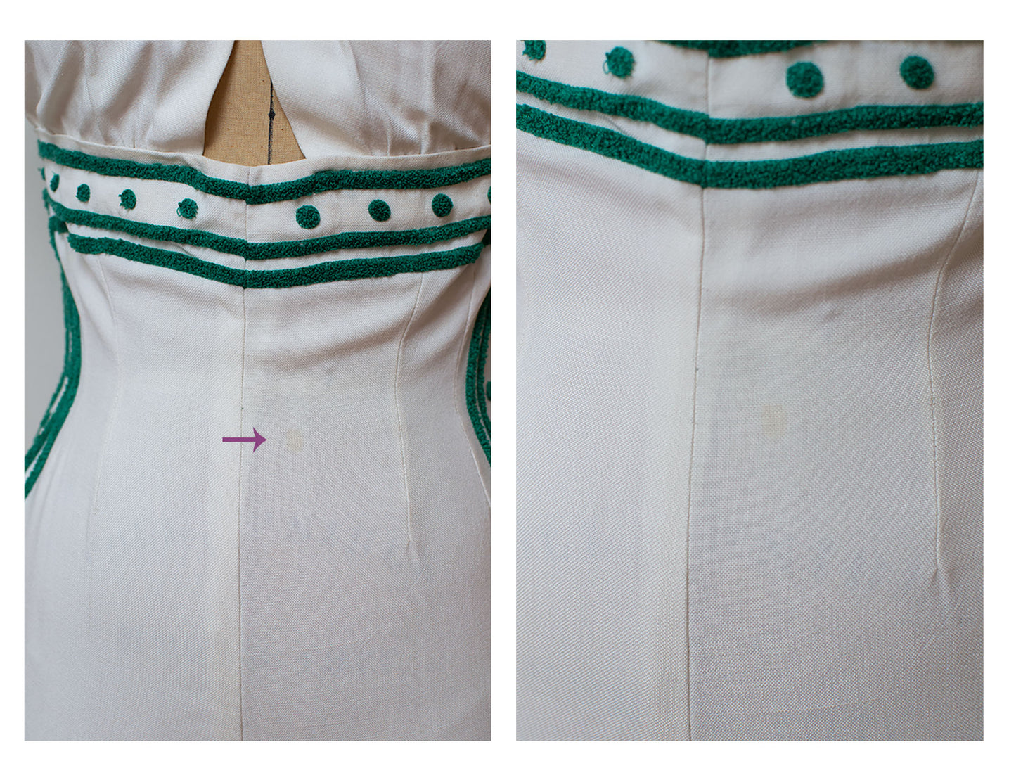 1950s Linen Jumpsuit with Chenille Trim