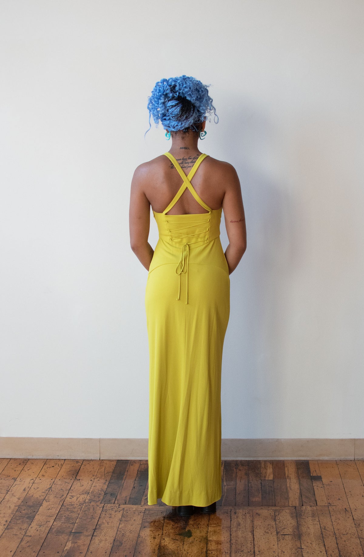 1990s Chartreuse Dress Set | Claude Montana