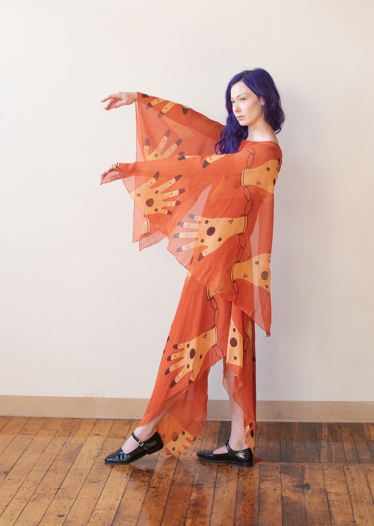 1970s Hand Print Chiffon Dress | Oscar de la Renta